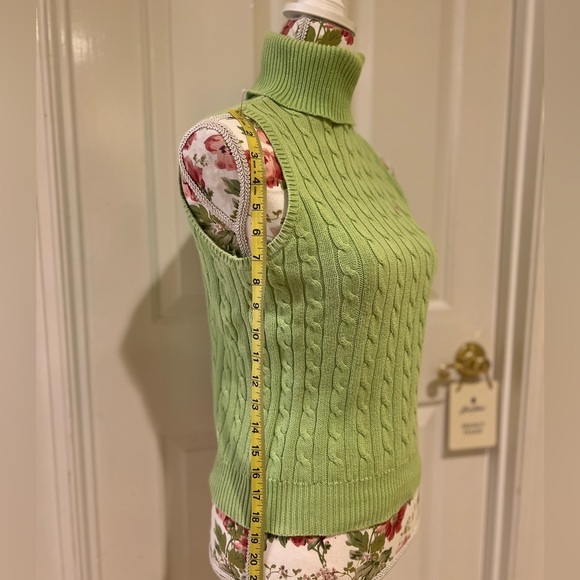 Ralph Lauren lime green cable knit polo sleeveless turtleneck sweater - M - Picture 3 of 9